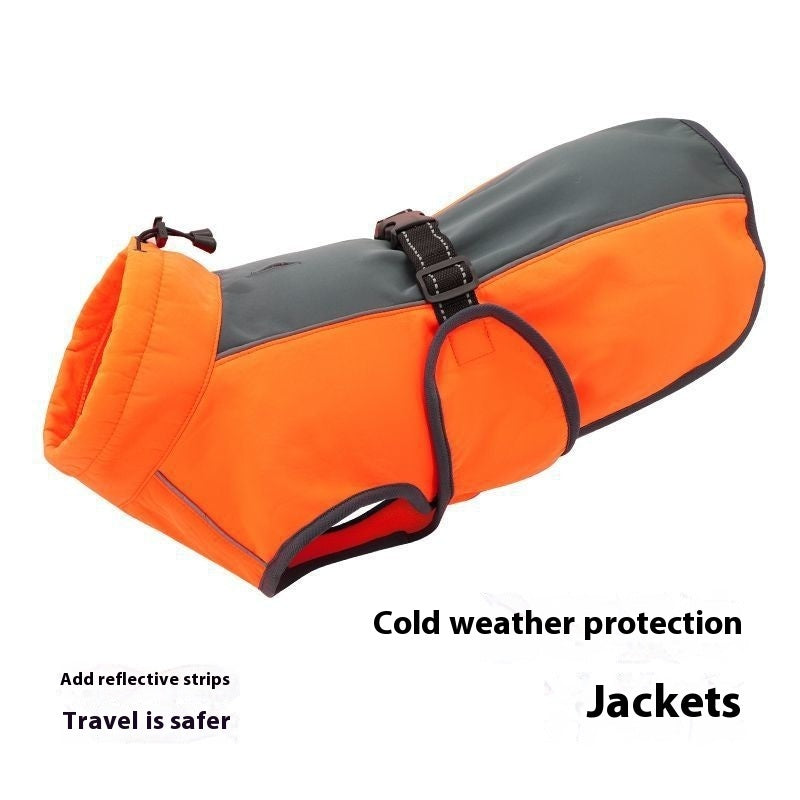HKM-495443 Thick Coral Fleece Winter Vest for Pets in Bright Orange and Splash Black