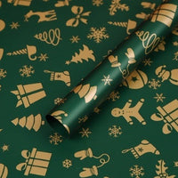 HKM-495571 Christmas Kraft Paper Gift Wrap with Cartoon Design, Red and Green, 1 Pack