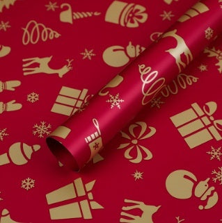 KTX-495571 Christmas Kraft Paper Gift Wrap with Cartoon Design, Red and Green, 1 Pack