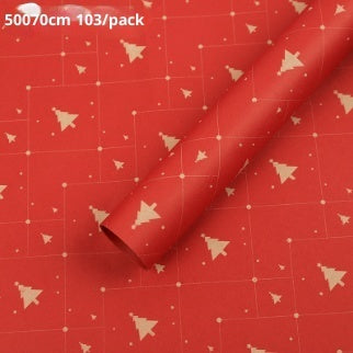 KTX-495571 Christmas Kraft Paper Gift Wrap with Cartoon Design, Red and Green, 1 Pack