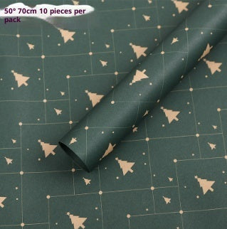 KTX-495571 Christmas Kraft Paper Gift Wrap with Cartoon Design, Red and Green, 1 Pack