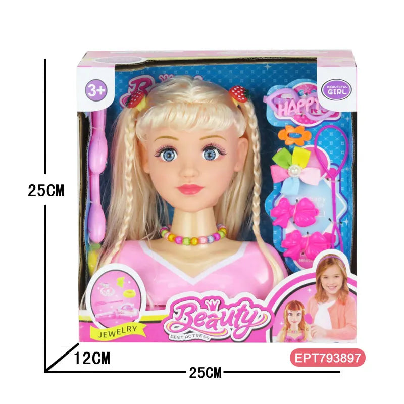 HKM-495571 Educational Hairdressing Doll Head Set with Accessories for Kids Ages 2 to 7