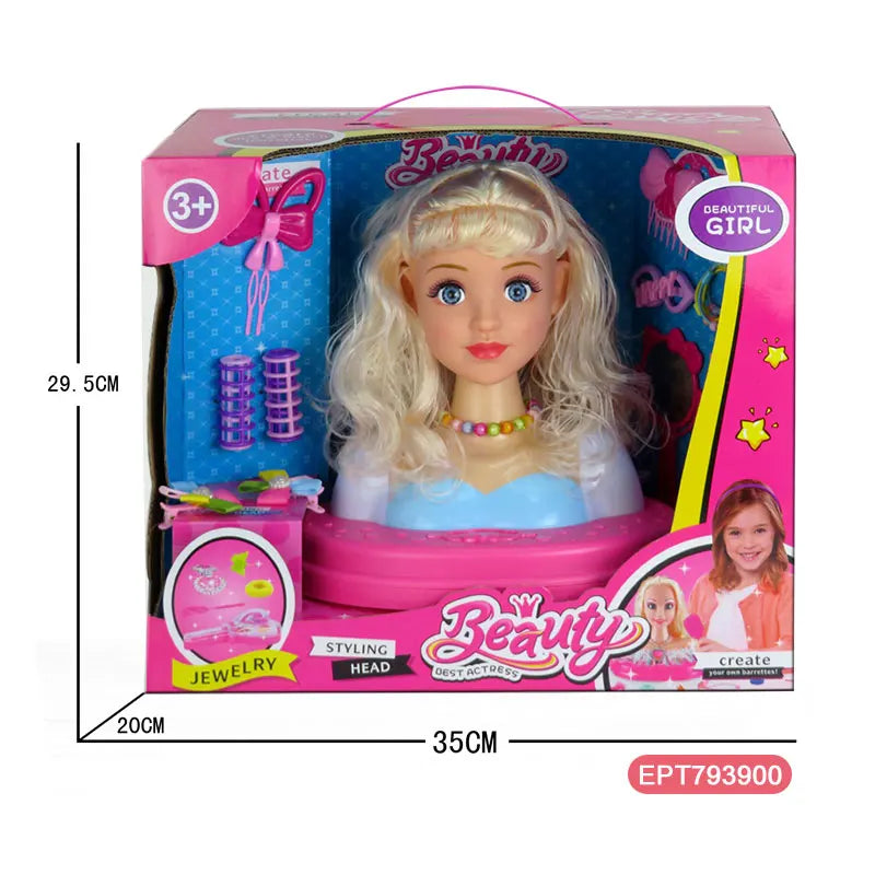 HKM-495571 Educational Hairdressing Doll Head Set with Accessories for Kids Ages 2 to 7