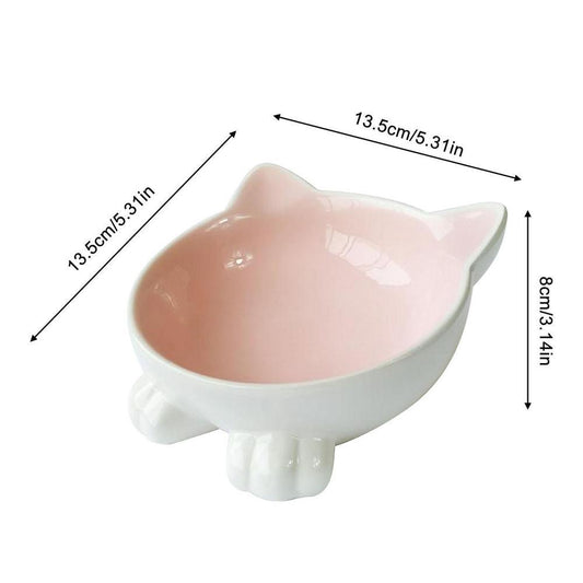 HKM-495699 Ceramic Cat Face High-foot Bowl for Comfortable Neck Protection - Pet Food and Drinking Utensil