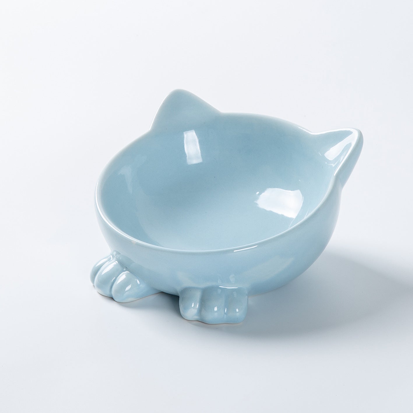 HKM-495699 Ceramic Cat Face High-foot Bowl for Comfortable Neck Protection - Pet Food and Drinking Utensil