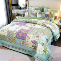 HKM-495763 Floral Splicing Cotton Quilt Set - Three-Piece Bedding for All Seasons