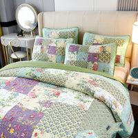 HKM-495763 Floral Splicing Cotton Quilt Set - Three-Piece Bedding for All Seasons
