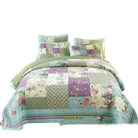 HKM-495763 Floral Splicing Cotton Quilt Set - Three-Piece Bedding for All Seasons