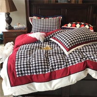 HKM-496083 Cotton North Velvet Houndstooth Bedding Set - 4 Piece Quilt Cover, Sheets, Pillow Cases