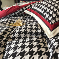 HKM-496083 Cotton North Velvet Houndstooth Bedding Set - 4 Piece Quilt Cover, Sheets, Pillow Cases