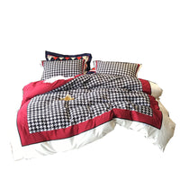 HKM-496083 Cotton North Velvet Houndstooth Bedding Set - 4 Piece Quilt Cover, Sheets, Pillow Cases