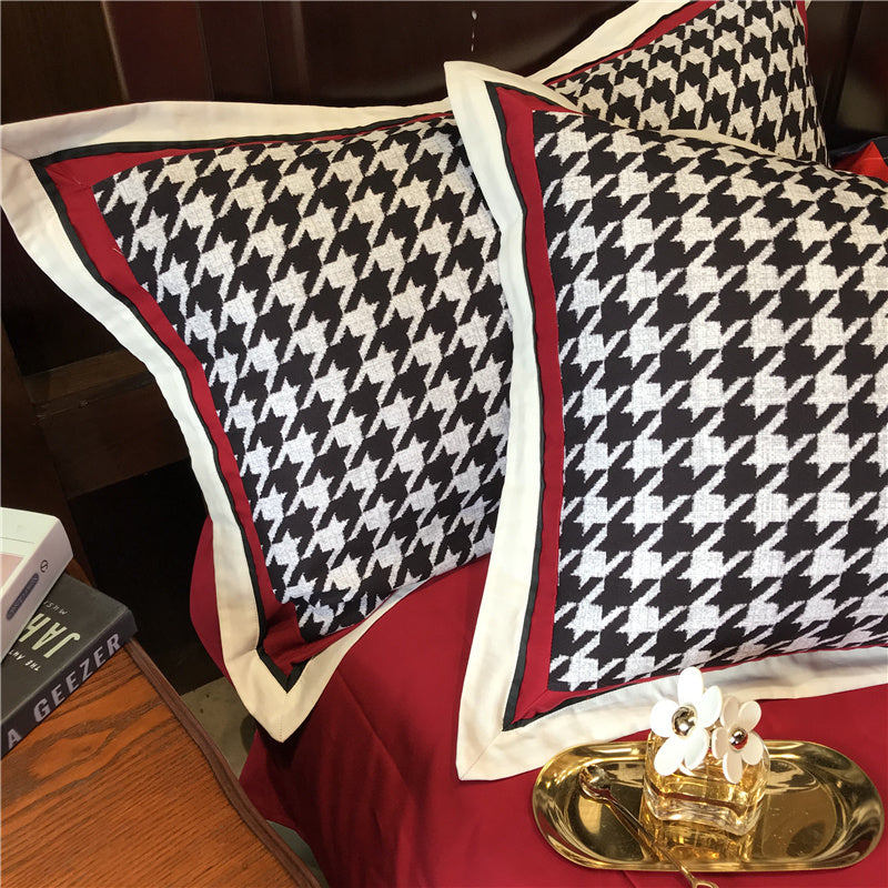 HKM-496083 Cotton North Velvet Houndstooth Bedding Set - 4 Piece Quilt Cover, Sheets, Pillow Cases