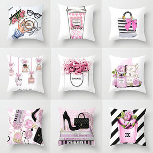 HKM-496147 Heart-Shaped Thermal Transfer Printed Peach Skin Pillowcase - Nordic Style 45x45 cm