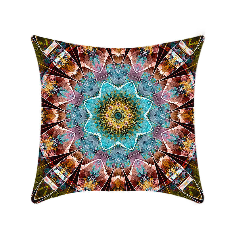 HKM-496211 Retro Ethnic Mandala Pillow Cover - Single-Sided 45x45cm, Various Solid Colors