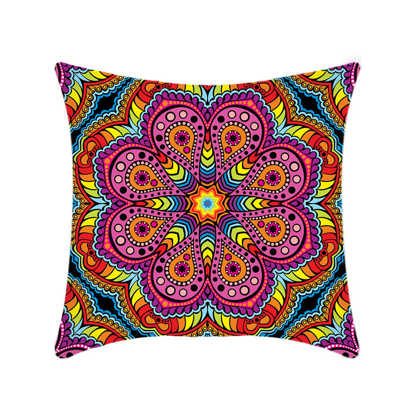 HKM-496211 Retro Ethnic Mandala Pillow Cover - Single-Sided 45x45cm, Various Solid Colors