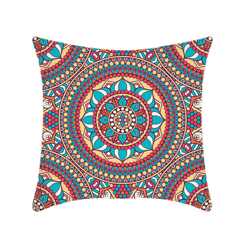 HKM-496211 Retro Ethnic Mandala Pillow Cover - Single-Sided 45x45cm, Various Solid Colors