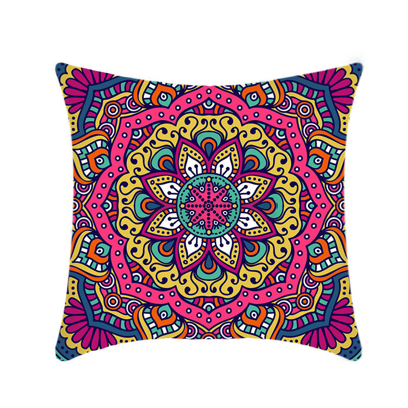 HKM-496211 Retro Ethnic Mandala Pillow Cover - Single-Sided 45x45cm, Various Solid Colors