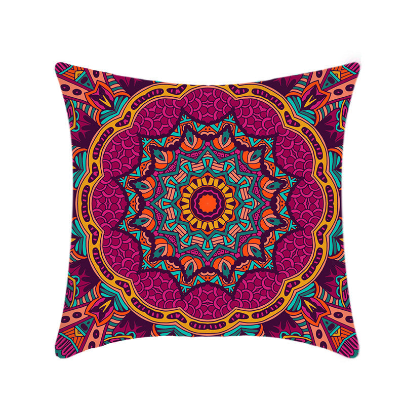 HKM-496211 Retro Ethnic Mandala Pillow Cover - Single-Sided 45x45cm, Various Solid Colors