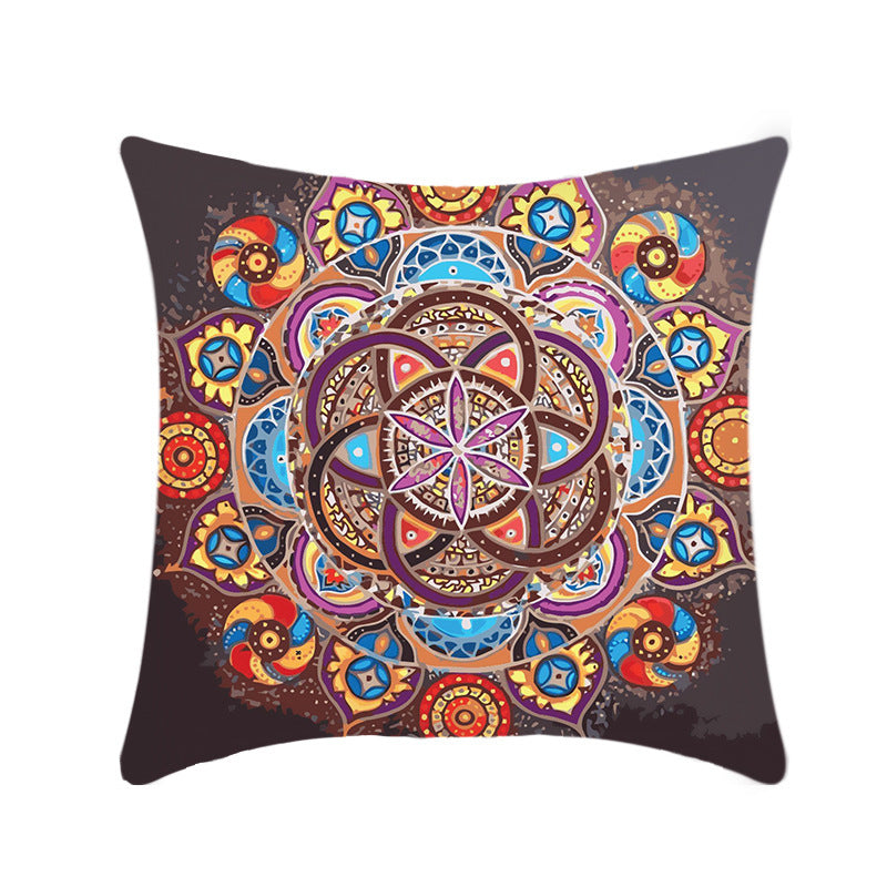 HKM-496211 Retro Ethnic Mandala Pillow Cover - Single-Sided 45x45cm, Various Solid Colors