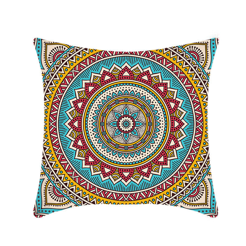 HKM-496211 Retro Ethnic Mandala Pillow Cover - Single-Sided 45x45cm, Various Solid Colors