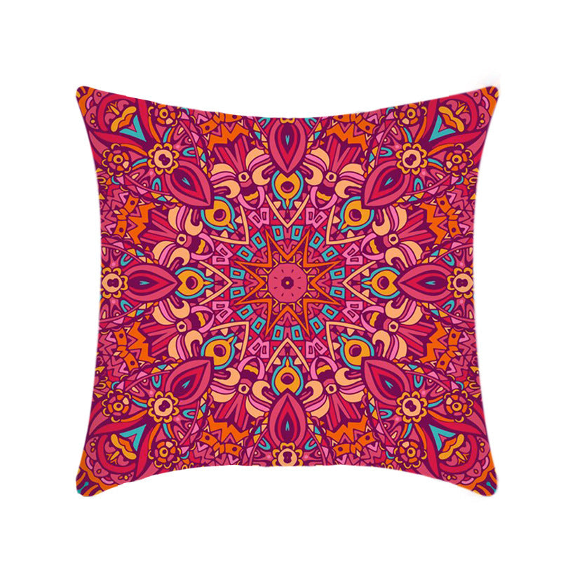 HKM-496211 Retro Ethnic Mandala Pillow Cover - Single-Sided 45x45cm, Various Solid Colors