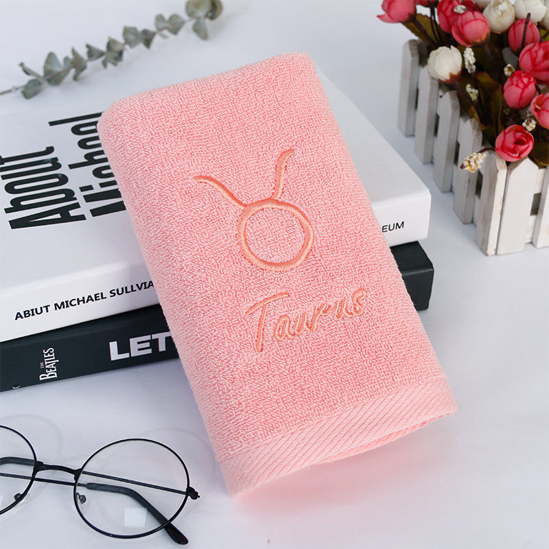 HKM-496339 Plus-sized Thick Absorbent Pure Cotton Constellation Bath Towel with Embroidery