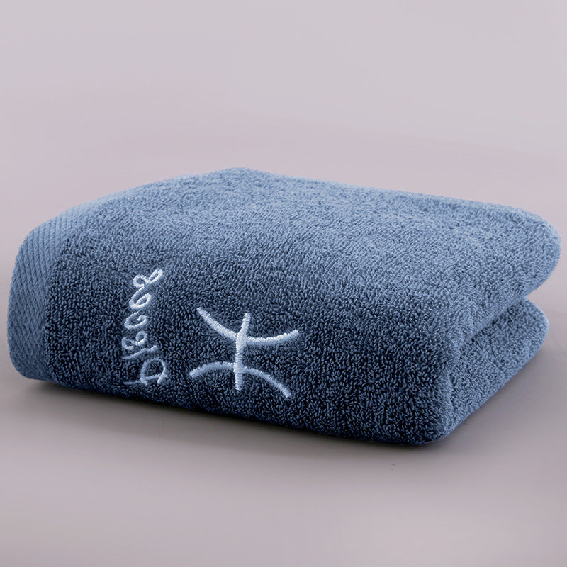 HKM-496339 Plus-sized Thick Absorbent Pure Cotton Constellation Bath Towel with Embroidery