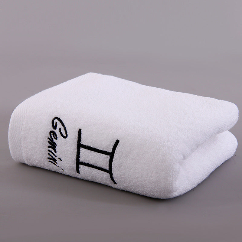 HKM-496339 Plus-sized Thick Absorbent Pure Cotton Constellation Bath Towel with Embroidery