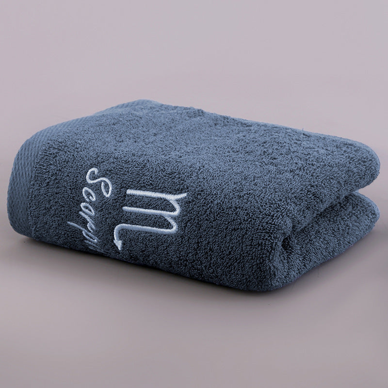 HKM-496339 Plus-sized Thick Absorbent Pure Cotton Constellation Bath Towel with Embroidery