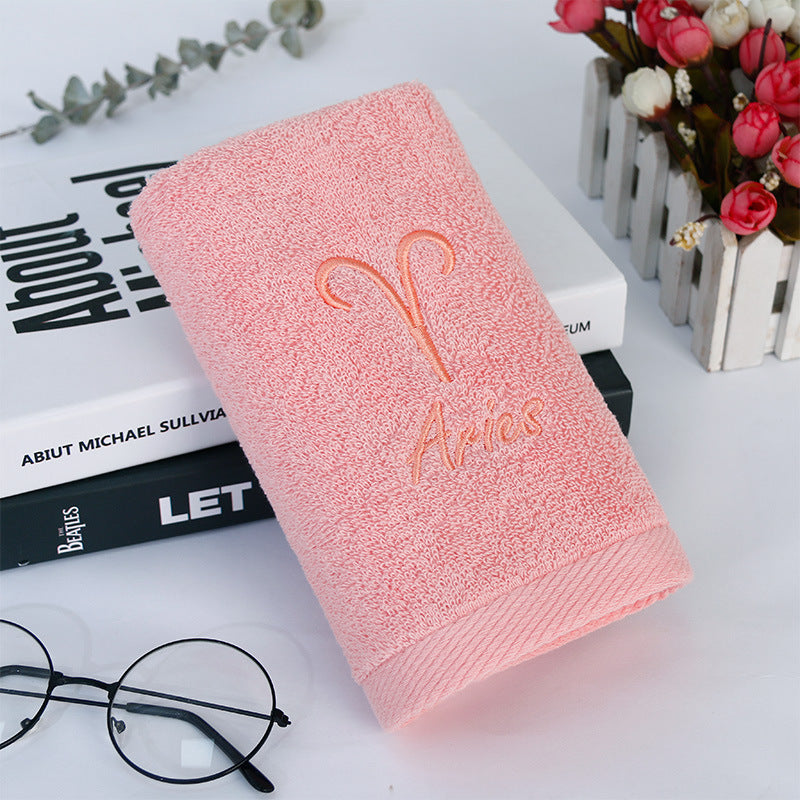 HKM-496339 Plus-sized Thick Absorbent Pure Cotton Constellation Bath Towel with Embroidery