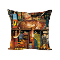 HKM-496467 Northern European Style Cat Pattern Linen Cushion Cover - 45 x 45cm
