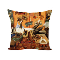 HKM-496467 Northern European Style Cat Pattern Linen Cushion Cover - 45 x 45cm