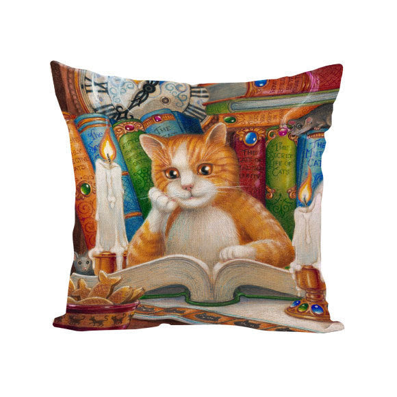 HKM-496467 Northern European Style Cat Pattern Linen Cushion Cover - 45 x 45cm