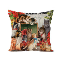 HKM-496467 Northern European Style Cat Pattern Linen Cushion Cover - 45 x 45cm