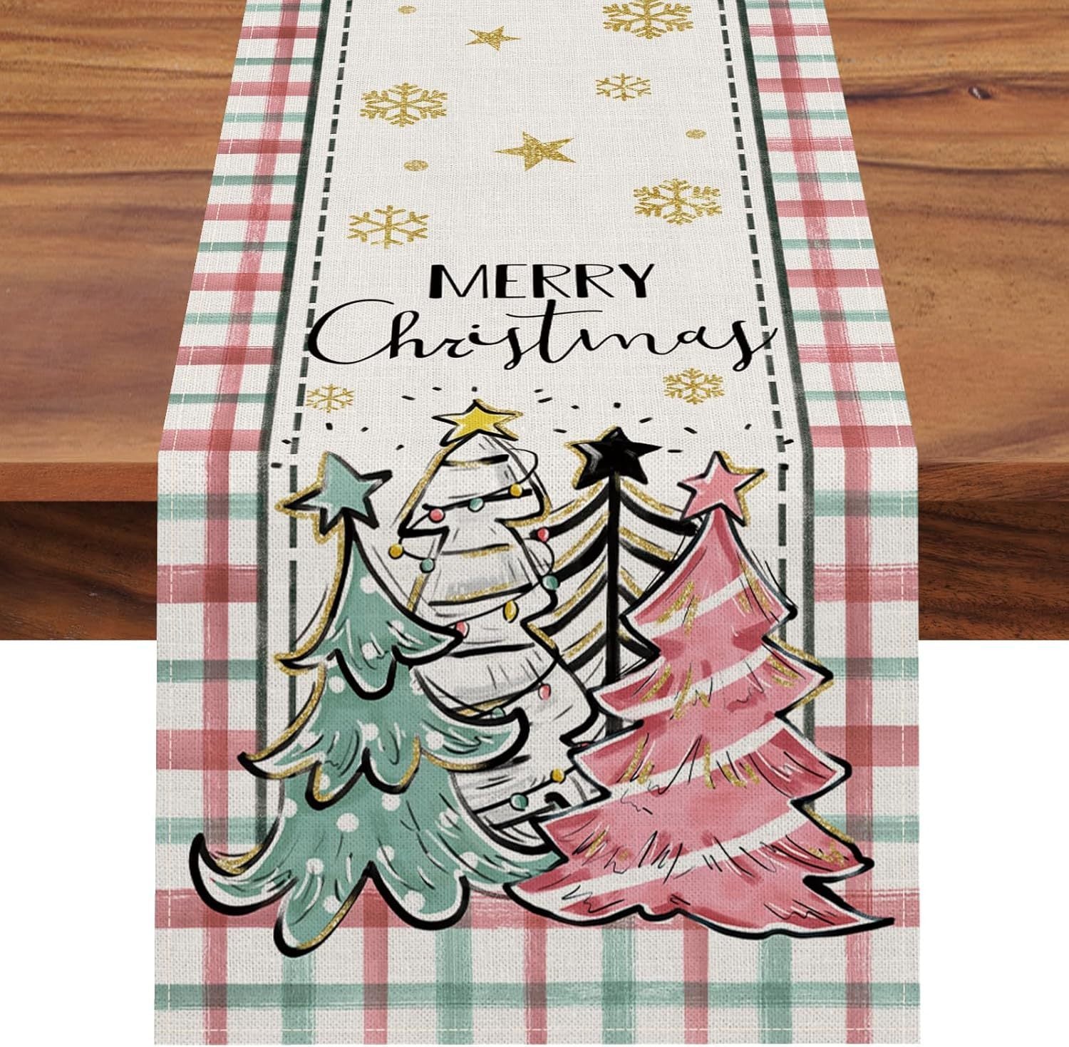 HKM-496531 Christmas Trees Winter Table Runner, 13 x 72 Inch Seasonal Holiday Kitchen Dining Décor for Indoor and Outdoor Celebrations
