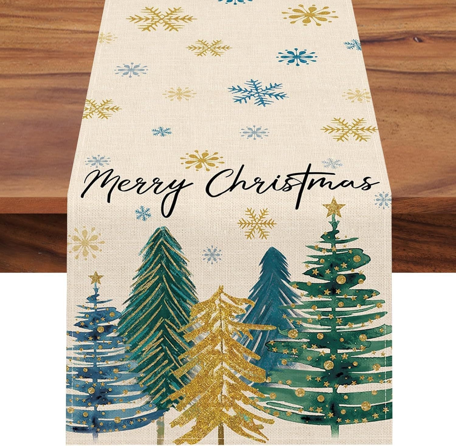 HKM-496531 Christmas Trees Winter Table Runner, 13 x 72 Inch Seasonal Holiday Kitchen Dining Décor for Indoor and Outdoor Celebrations