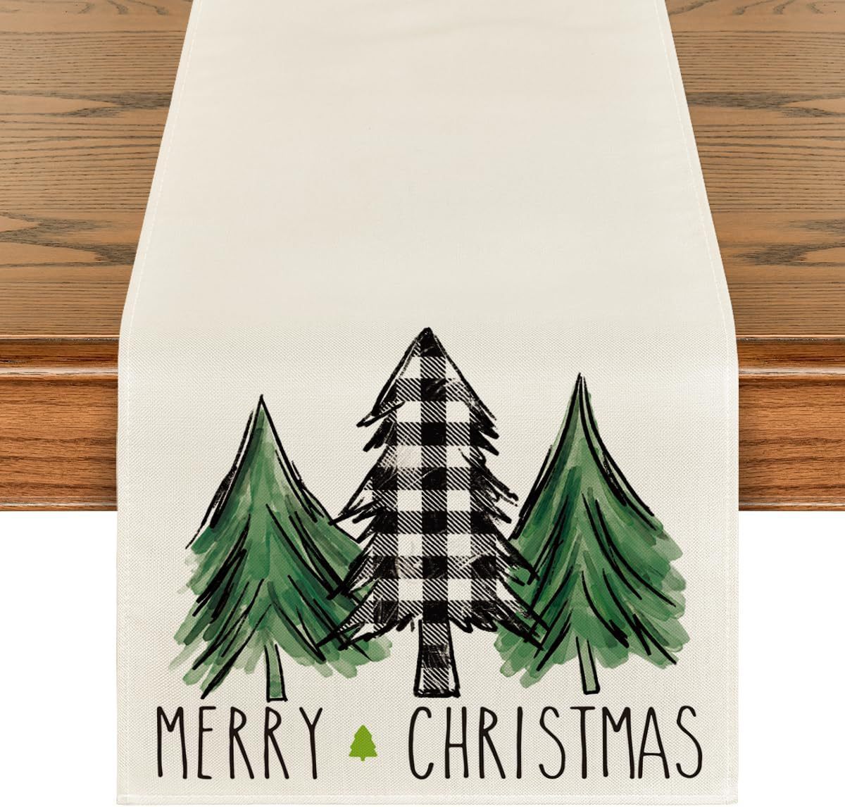 HKM-496531 Christmas Trees Winter Table Runner, 13 x 72 Inch Seasonal Holiday Kitchen Dining Décor for Indoor and Outdoor Celebrations