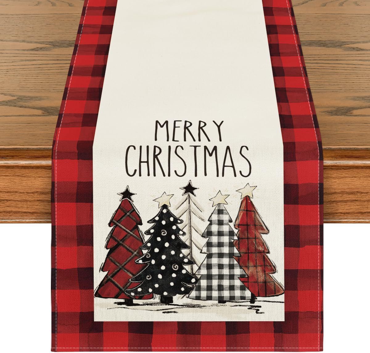 HKM-496531 Christmas Trees Winter Table Runner, 13 x 72 Inch Seasonal Holiday Kitchen Dining Décor for Indoor and Outdoor Celebrations