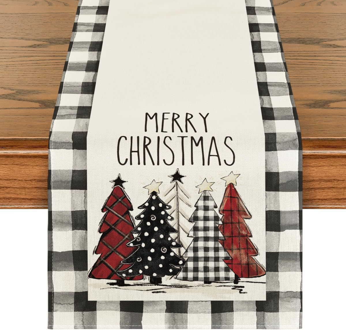HKM-496531 Christmas Trees Winter Table Runner, 13 x 72 Inch Seasonal Holiday Kitchen Dining Décor for Indoor and Outdoor Celebrations
