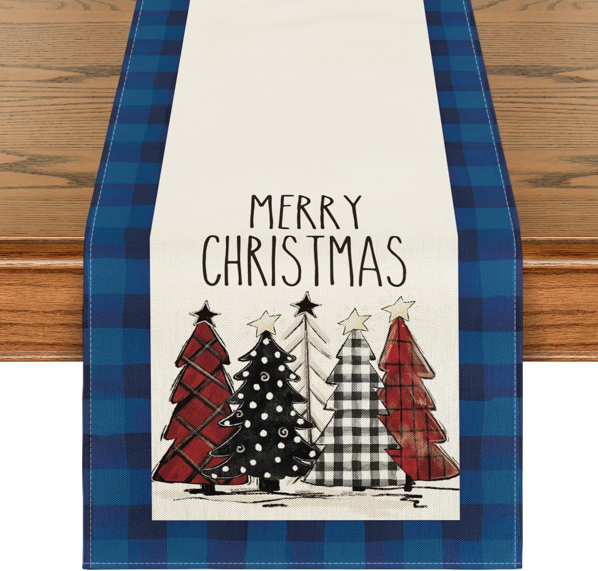HKM-496531 Christmas Trees Winter Table Runner, 13 x 72 Inch Seasonal Holiday Kitchen Dining Décor for Indoor and Outdoor Celebrations