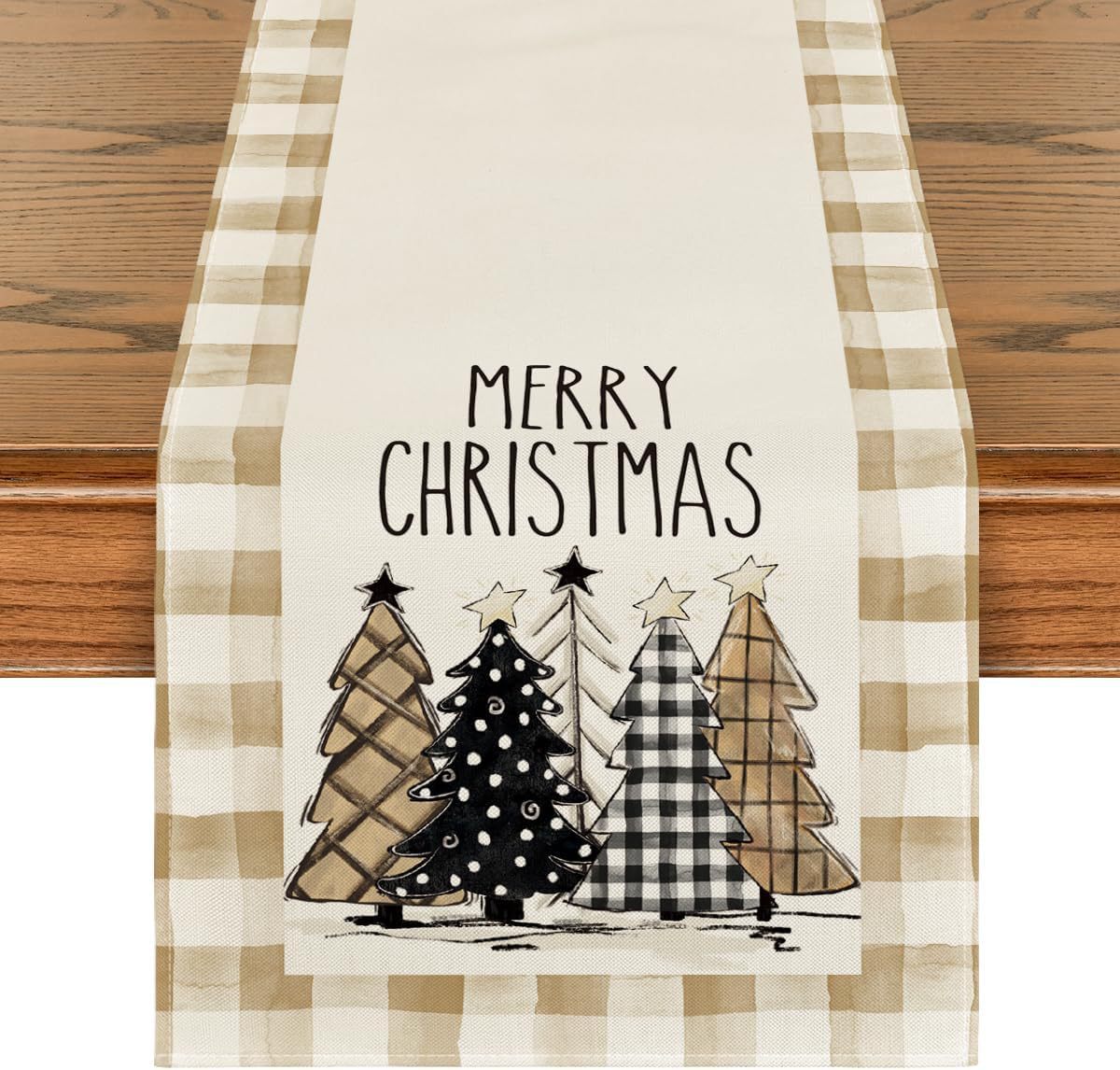HKM-496531 Christmas Trees Winter Table Runner, 13 x 72 Inch Seasonal Holiday Kitchen Dining Décor for Indoor and Outdoor Celebrations