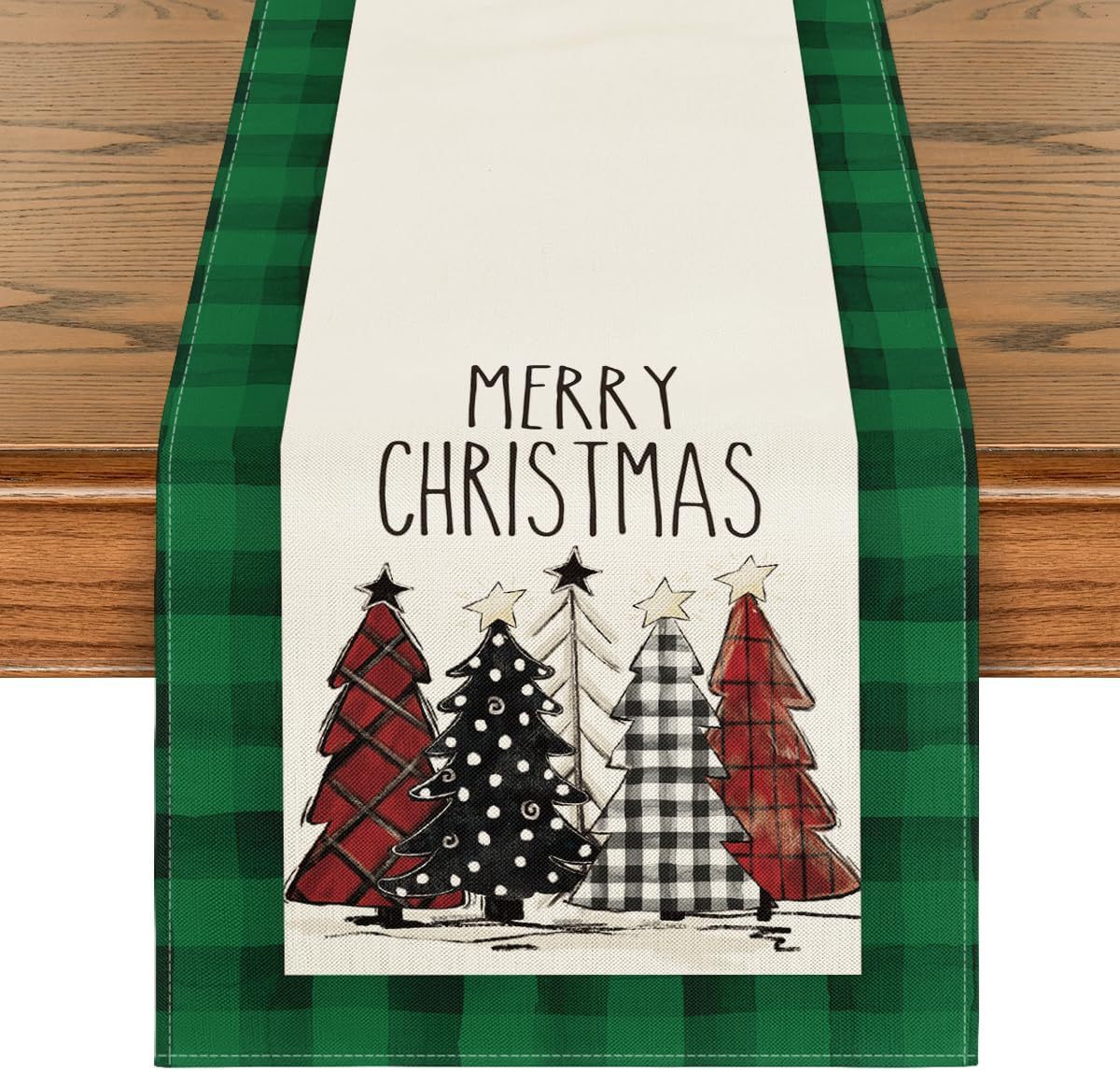 HKM-496531 Christmas Trees Winter Table Runner, 13 x 72 Inch Seasonal Holiday Kitchen Dining Décor for Indoor and Outdoor Celebrations