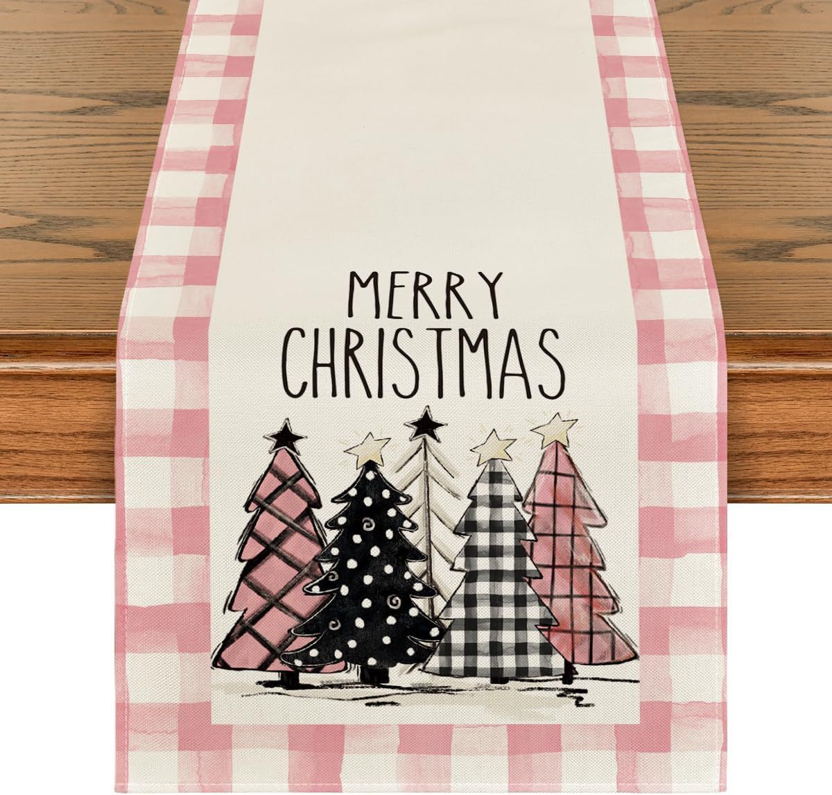 HKM-496531 Christmas Trees Winter Table Runner, 13 x 72 Inch Seasonal Holiday Kitchen Dining Décor for Indoor and Outdoor Celebrations