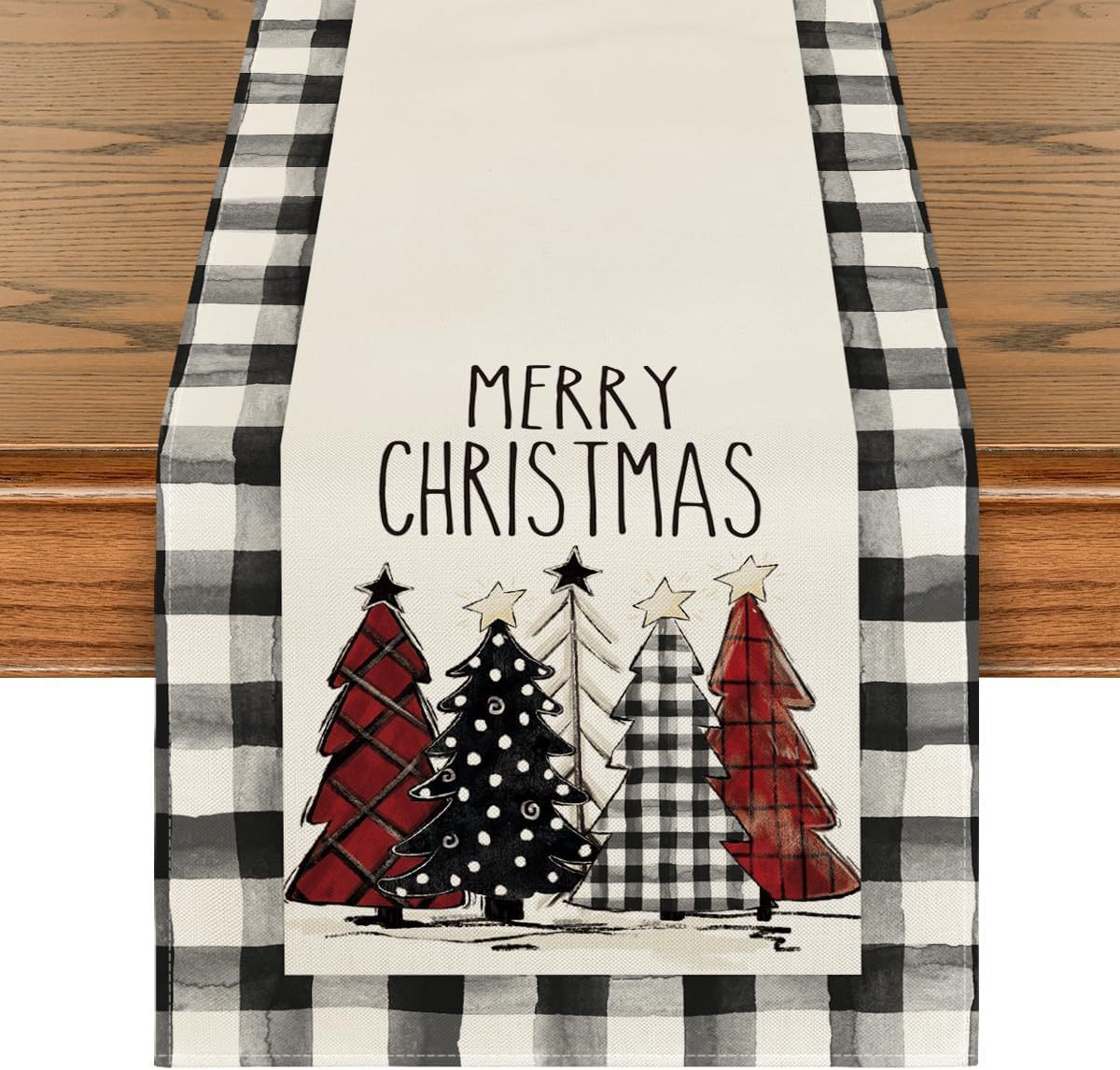HKM-496531 Christmas Trees Winter Table Runner, 13 x 72 Inch Seasonal Holiday Kitchen Dining Décor for Indoor and Outdoor Celebrations