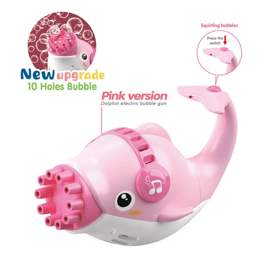 HKM-496723 Dolphin Design Electric Bubble Maker Toy for Kids - 10 Holes Automatic Soap Bubbles Machine