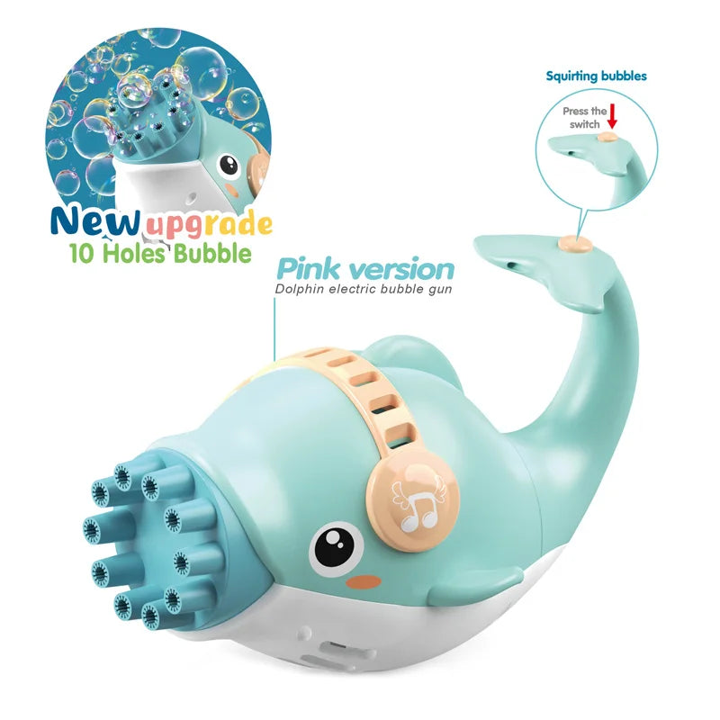 HKM-496723 Dolphin Design Electric Bubble Maker Toy for Kids - 10 Holes Automatic Soap Bubbles Machine