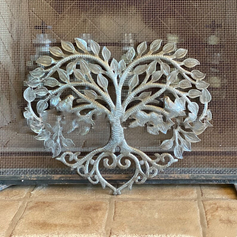 HKM-496851 Metal Heart Tree of Life Wall Art for Home Decoration - Modern Style, 28x25cm & 43x40cm