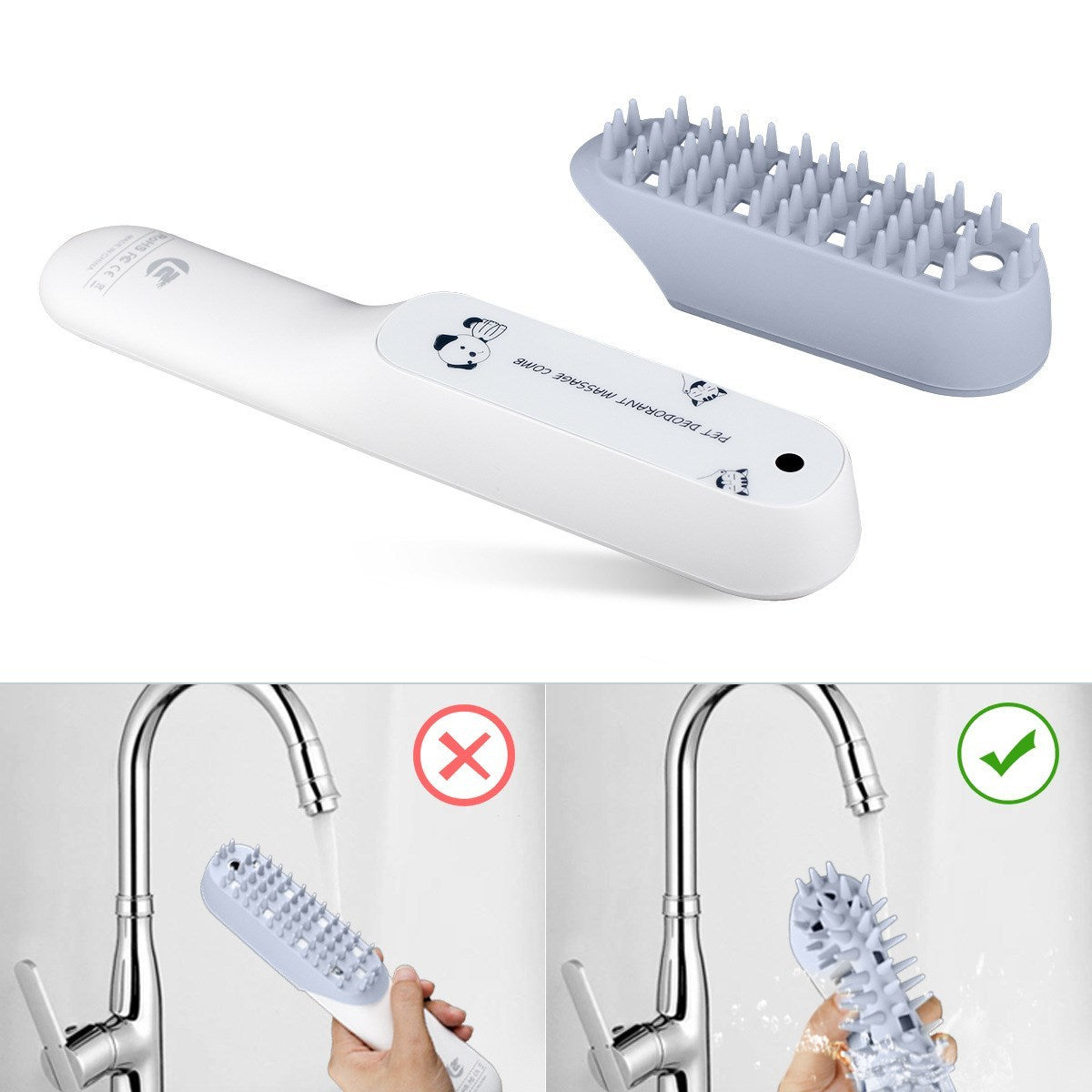 HKM-496851 Silicone Massage Brush for Dogs - Deodorizing and Cleaning Comb with Removable Handling