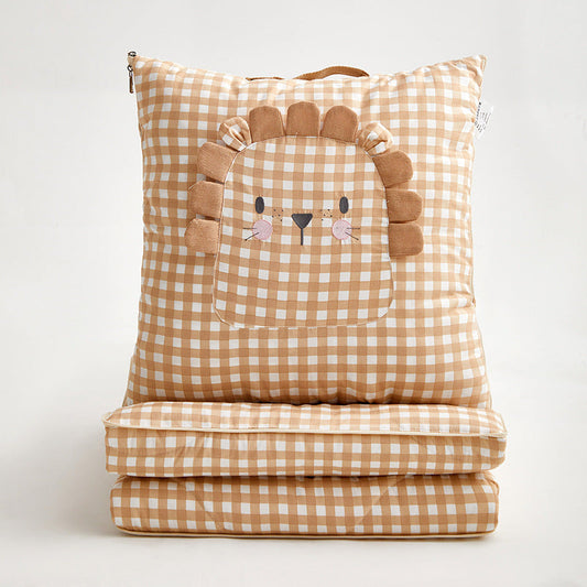 HKM-496915 Cartoon Lion Pillow Blanket - Cute Animal Design, Soft Feather Cotton, 40x40cm & 50x50cm