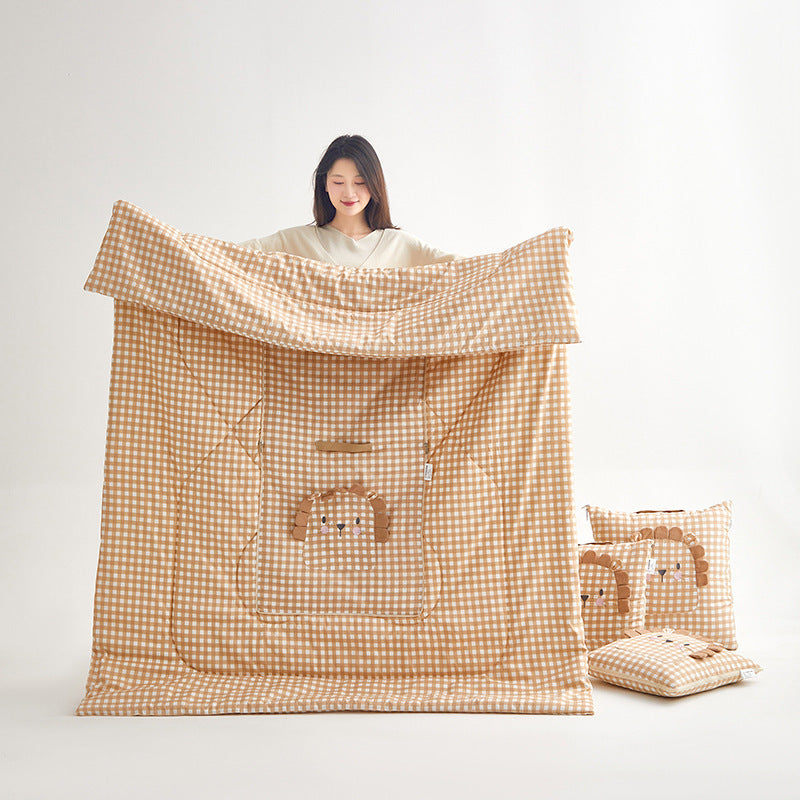 HKM-496915 Cartoon Lion Pillow Blanket - Cute Animal Design, Soft Feather Cotton, 40x40cm & 50x50cm